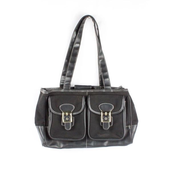 Faded Glory Satchel Handbag Black Faux Leather Y2K Gold Hardware