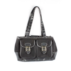 Faded Glory Satchel Handbag Black Faux Leather Y2K Gold Hardware