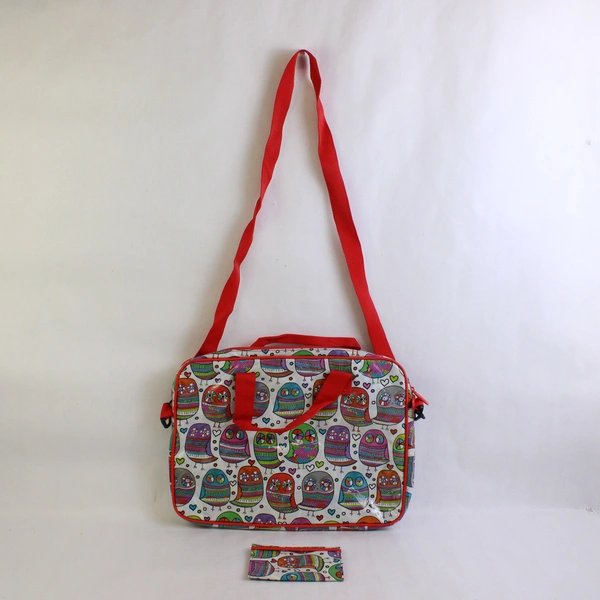 2 Pc Paperchase Multicolor Owl Pattern Crossbody Computer Bag & Wallet Set