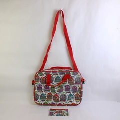 2 Pc Paperchase Multicolor Owl Pattern Crossbody Computer Bag & Wallet Set