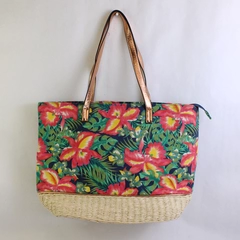 Magid Tropical Floral Pattern Straw Beach Tote Shoulder Bag