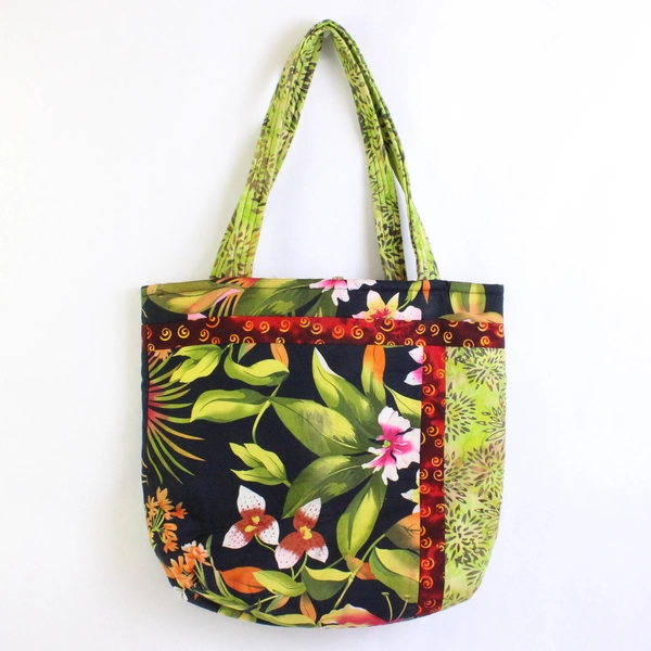 Beachy Tropical Floral Pattern Patchwork Tote Bag