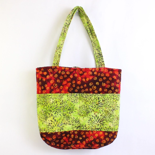 Beachy Tropical Floral Pattern Patchwork Tote Bag