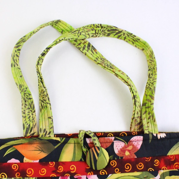 Beachy Tropical Floral Pattern Patchwork Tote Bag