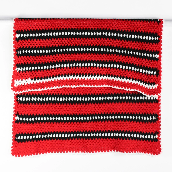 Handmade Red White and Black Crochet Afghan Throw Blanket 44" x 55"