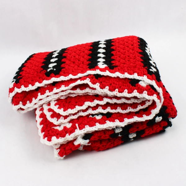 Handmade Red White and Black Crochet Afghan Throw Blanket 44" x 55"