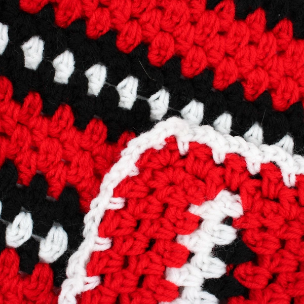 Handmade Red White and Black Crochet Afghan Throw Blanket 44" x 55"