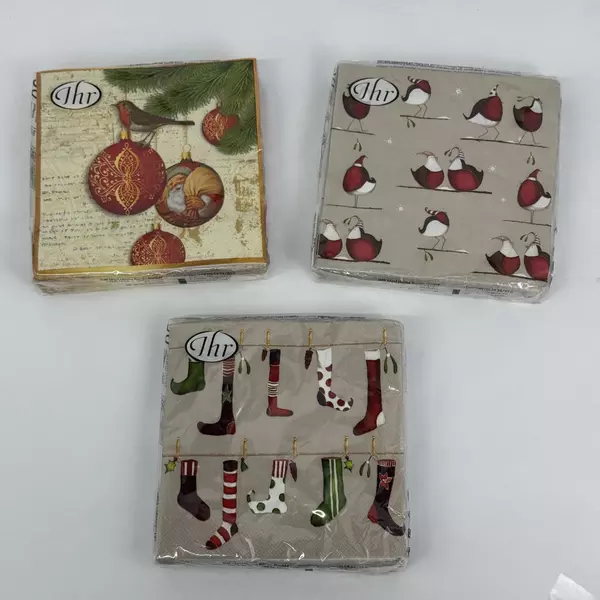 3 Packages Of FSC Debbie Taylor Kerman Christmas Pattern Paper Napkins NIP