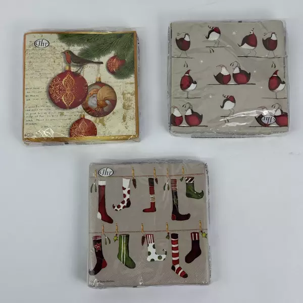 3 Packages Of FSC Debbie Taylor Kerman Christmas Pattern Paper Napkins NIP