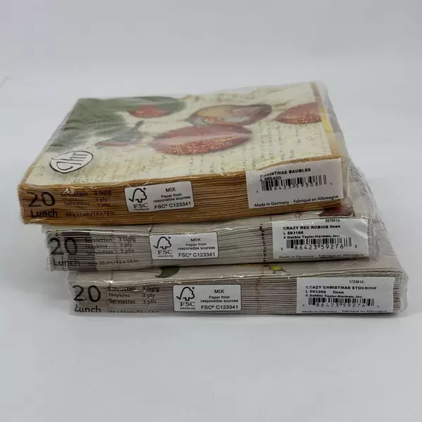 3 Packages Of FSC Debbie Taylor Kerman Christmas Pattern Paper Napkins NIP