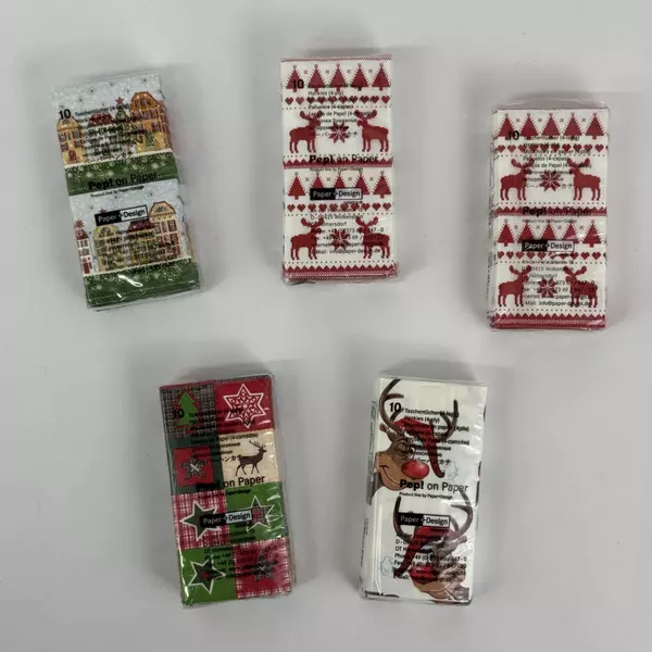 5 Packages Of 10 Pep! On Paper Holiday Pattern Tissues Moose Reindeer Stars 