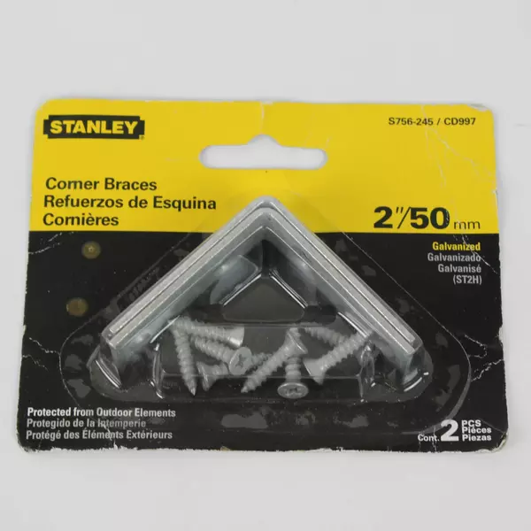 Stanley 2 Inch Corner Brace Steel L-Shaped Angle Bracket Support