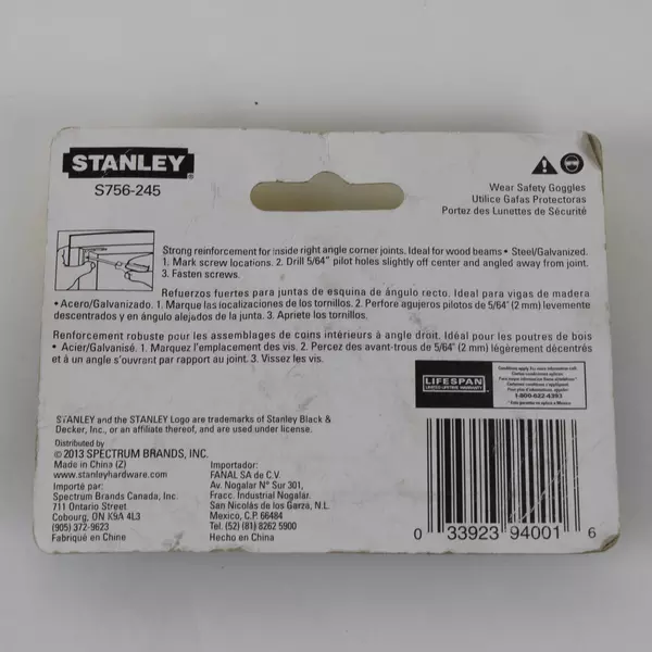 Stanley 2 Inch Corner Brace Steel L-Shaped Angle Bracket Support