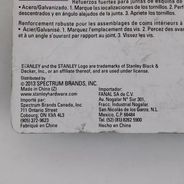 Stanley 2 Inch Corner Brace Steel L-Shaped Angle Bracket Support