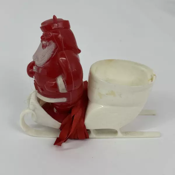 Vtg Hard Plastic Santa In A Sleigh Pulled By Eight Reindeer Planter Candy Dish
