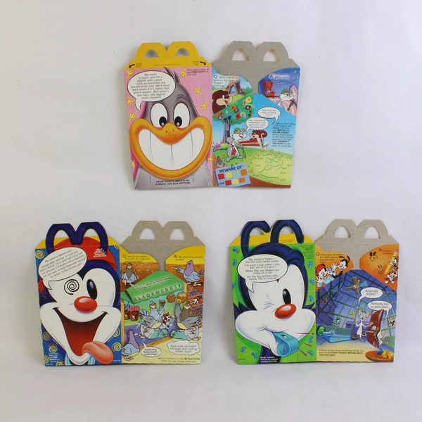 Lot of 3 Vintage 1993 McDonald's Animaniacs Happy Meal Boxes