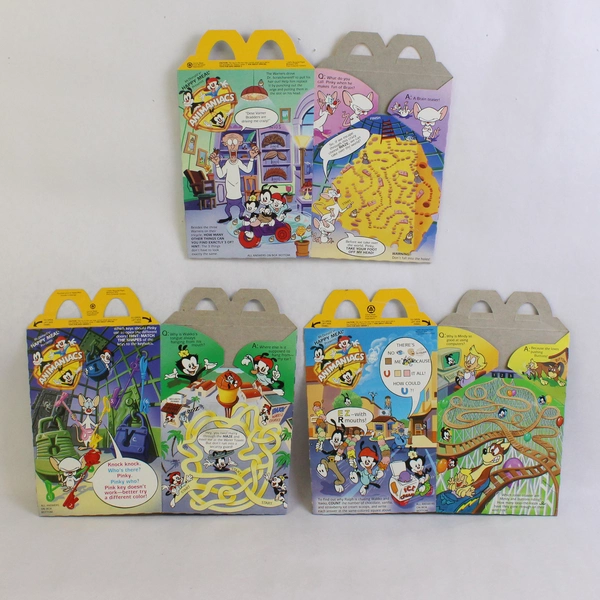 Lot of 3 Vintage 1993 McDonald's Animaniacs Happy Meal Boxes