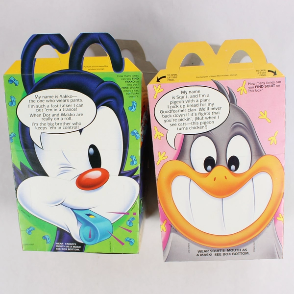Lot of 2 Vintage 1993 McDonald's Animaniacs Happy Meal Boxes