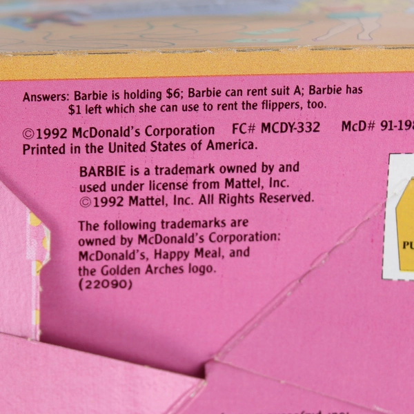 Vintage 1992 McDonald's Barbie Beachfront Fun Happy Meal Box