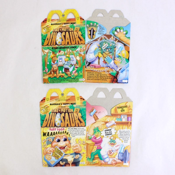 Lot of 2 1992 McDonald's Dino-Motion Dinosaurs Happy Meal Boxes