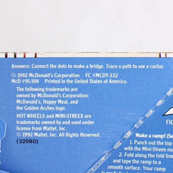 Lot of 2 1992 McDonald's Hot Wheels Happy Meal Boxes 