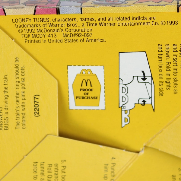 Vintage 1993 McDonald's Looney Tunes Quack-Up Car Chase Happy Meal Box