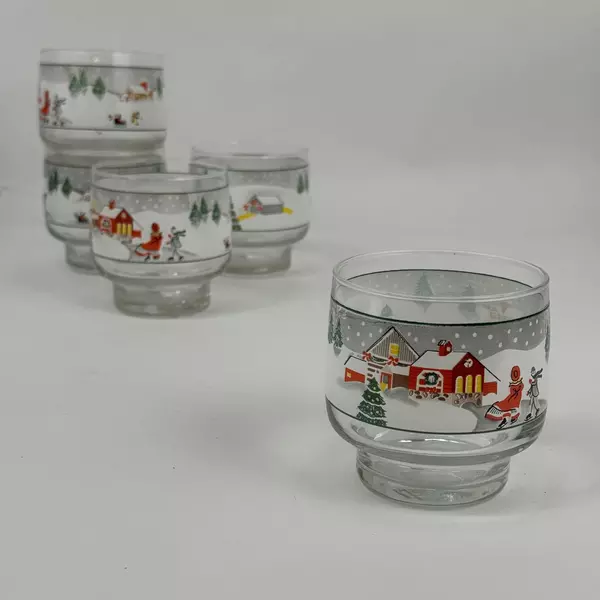 Set of 5 Sango Silent Night Old Fashioned Glasses 3 3/8 Inches