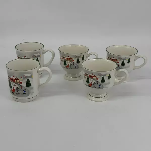 5 Sango Silent Night Coffee Mug 3 Footed And 2 Flat Bottom