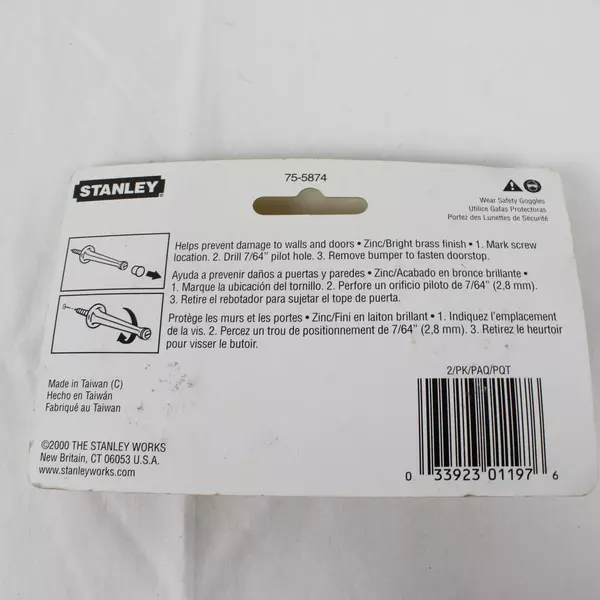 Stanley Solid Heavy Duty Door Stopper Brass Doorstop Prevents Wall Damage