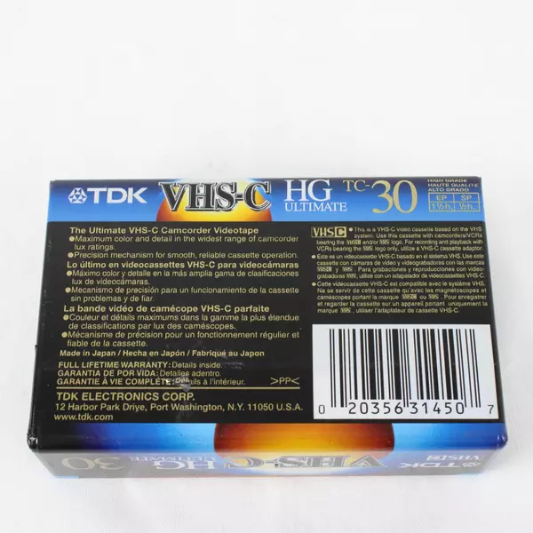 TDK VHS-C 30 Minute Blank Video Cassette Tape