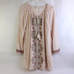 En Creme Embroidered Pale Pink Long-Sleeve Boho Blouse Women's Size Large