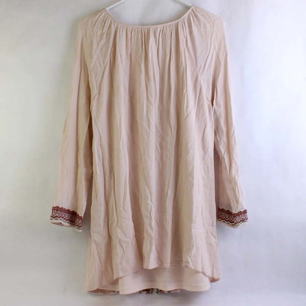 En Creme Embroidered Pale Pink Long-Sleeve Boho Blouse Women's Size Large