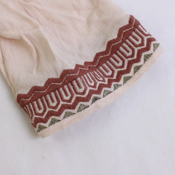 En Creme Embroidered Pale Pink Long-Sleeve Boho Blouse Women's Size Large