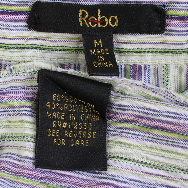 Reba Embroidered Green and Purple Striped Snap Button Shirt Women's Medium
