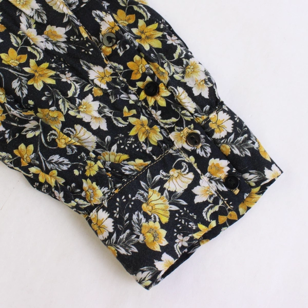 Zara Yellow and Black Plaid/Floral Cropped Button-Up Women's Size Small