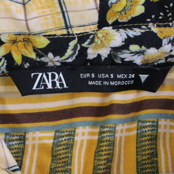 Zara Yellow and Black Plaid/Floral Cropped Button-Up Women's Size Small