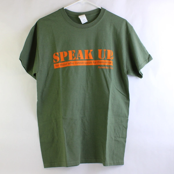 Gildan Ultra Cotton Proverbs 31:8 Green T-Shirt Men's Size Medium