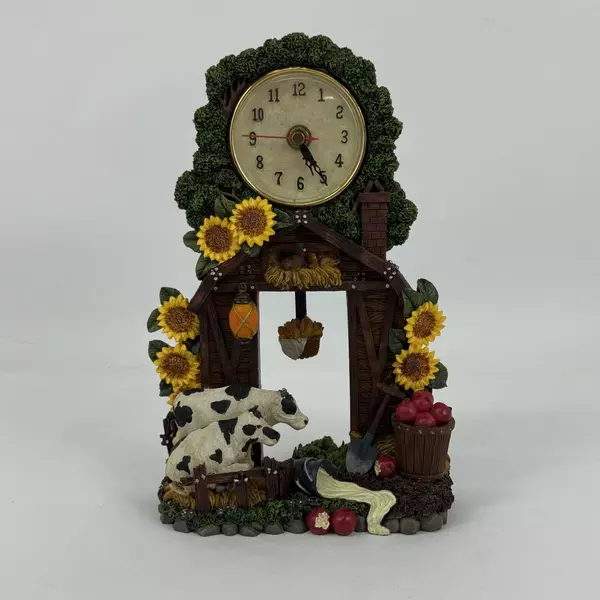 Resin Pendulum Clock Cows And Barn Farm Scene