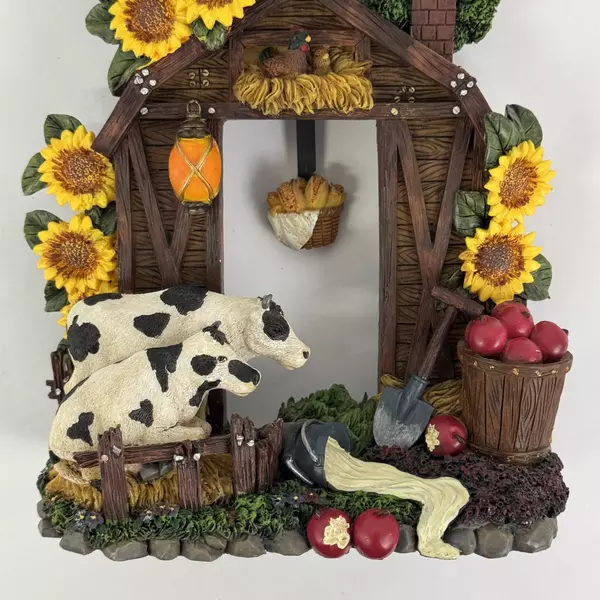 Resin Pendulum Clock Cows And Barn Farm Scene
