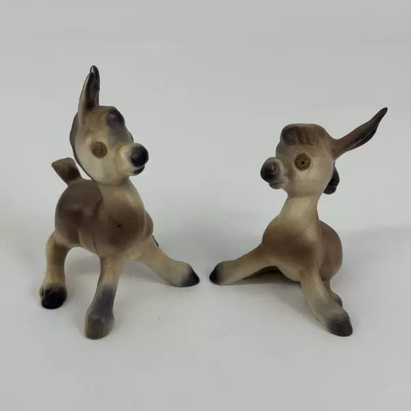 Set of 2 Vintage Ceramic Donkey Figurines