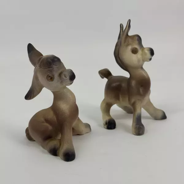 Set of 2 Vintage Ceramic Donkey Figurines