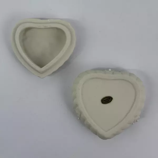 Heart Shaped Trinket Box Adorned With Pearls And Embossed w/ Holly Sprig