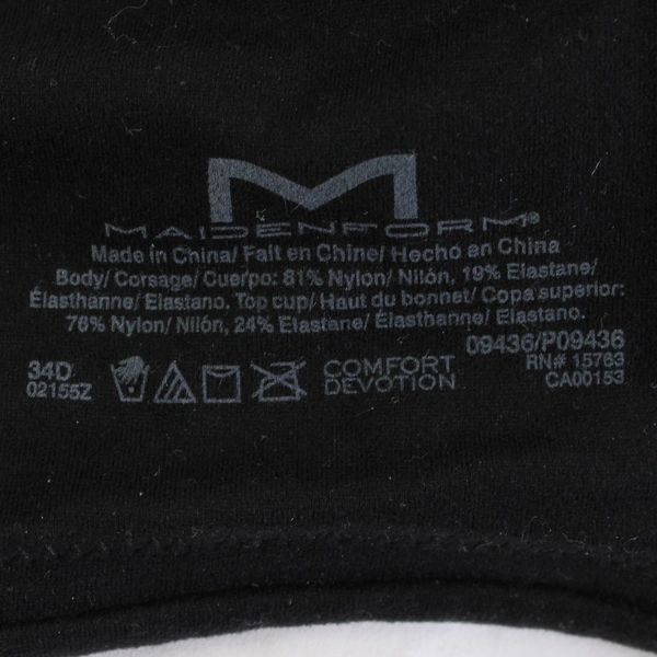 Maidenform Solid Black Lined Underwired T-Shirt Bra Women's Size 34D