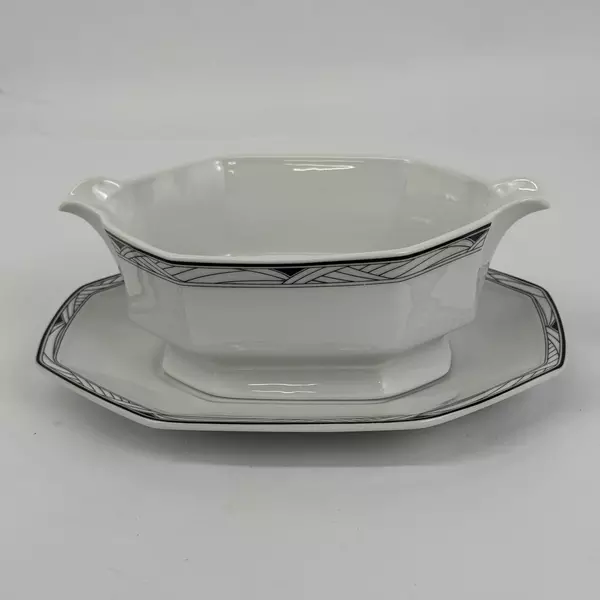 Studio Nova Synthesis White Gravy Boat And Underplate With Black Trim