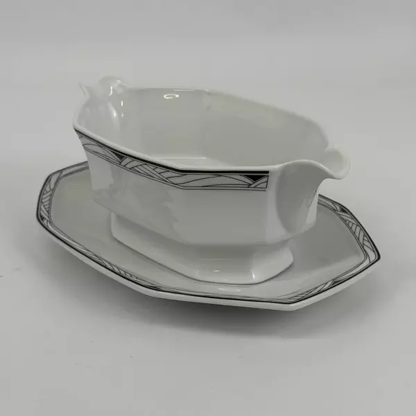 Studio Nova Synthesis White Gravy Boat And Underplate With Black Trim
