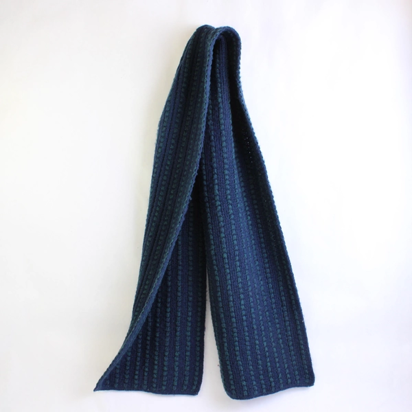 Blue and Green Striped Knit Scarf 9" x 62"