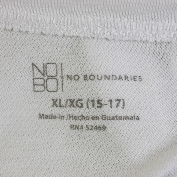 NWT No Boundaries White Semi-Fitted T-Shirt Junior's Size XL 15-17