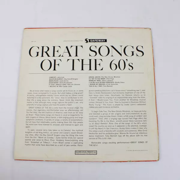 Great Songs of the 60's Various Artists Columbia Records 33rpm Vinyl LP