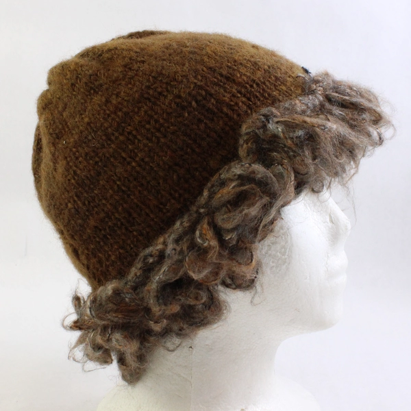 Women's Handmade Brown Knit Beanie Hat One Size