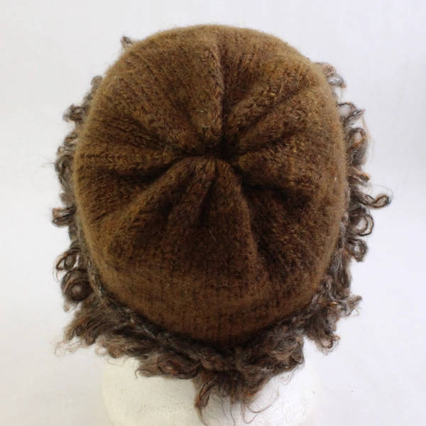 Women's Handmade Brown Knit Beanie Hat One Size